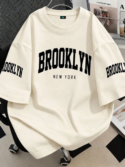 SXV T-Shirt With New York Brooklyn Casual Print, Suitable For Spring And Summer