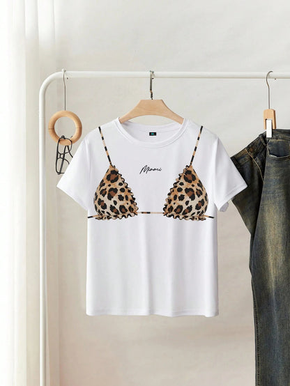 SXV Women's Crew Neck Short Sleeve Printed Minimalist T-Shirt, Casual Everyday Wear