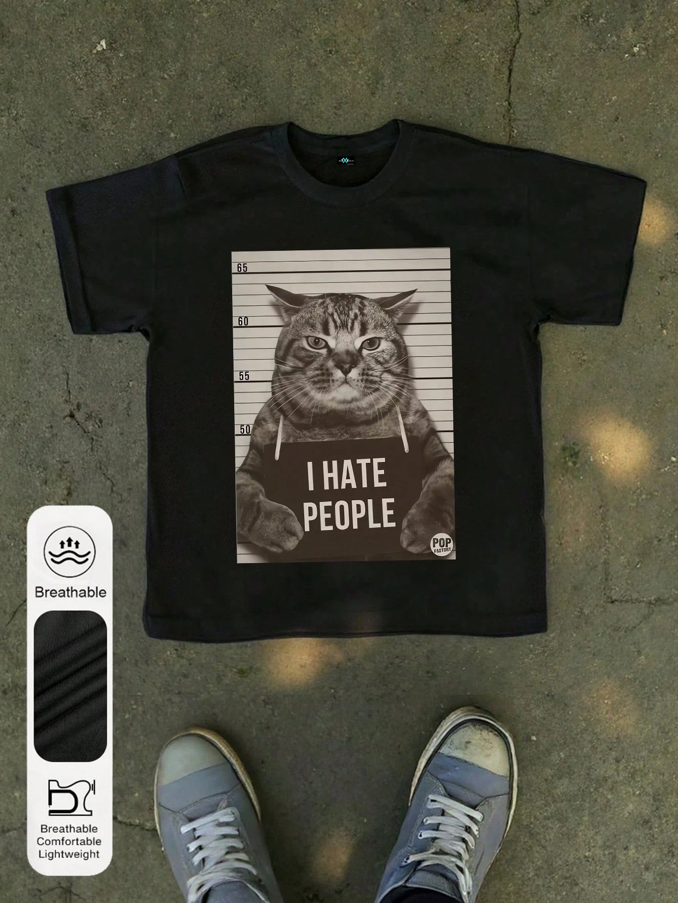 SXV i hate people Women's Funny Cat Letter Print Round Neck Short Sleeve Simple Casual Everyday T-Shirt