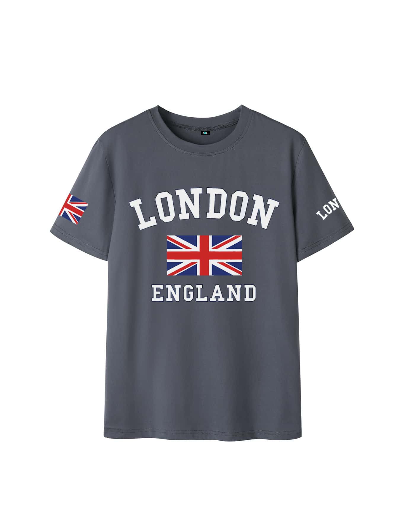SXV Summer London Letter Print Cheongsam Pattern Round Neck Short Sleeve T-Shirt