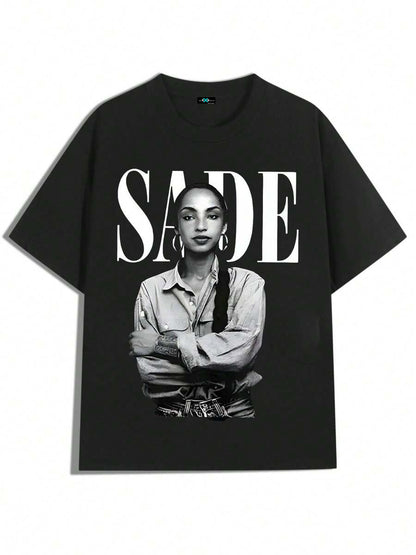SXV Sade Portrait Design,Casual Print,Comfortable And Versatile,Pure Cotton 220g Printed T-Shirt,Unisex Style