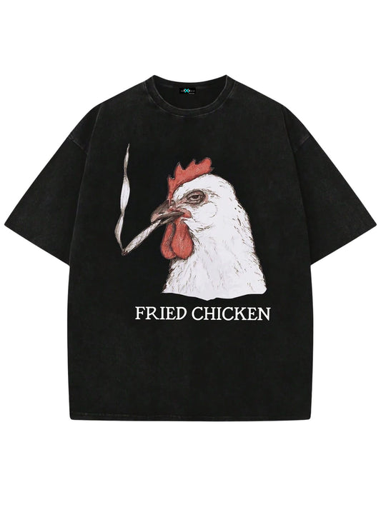 SXV Casual Rooster Letter Print Short Sleeve T-Shirt, Summer
