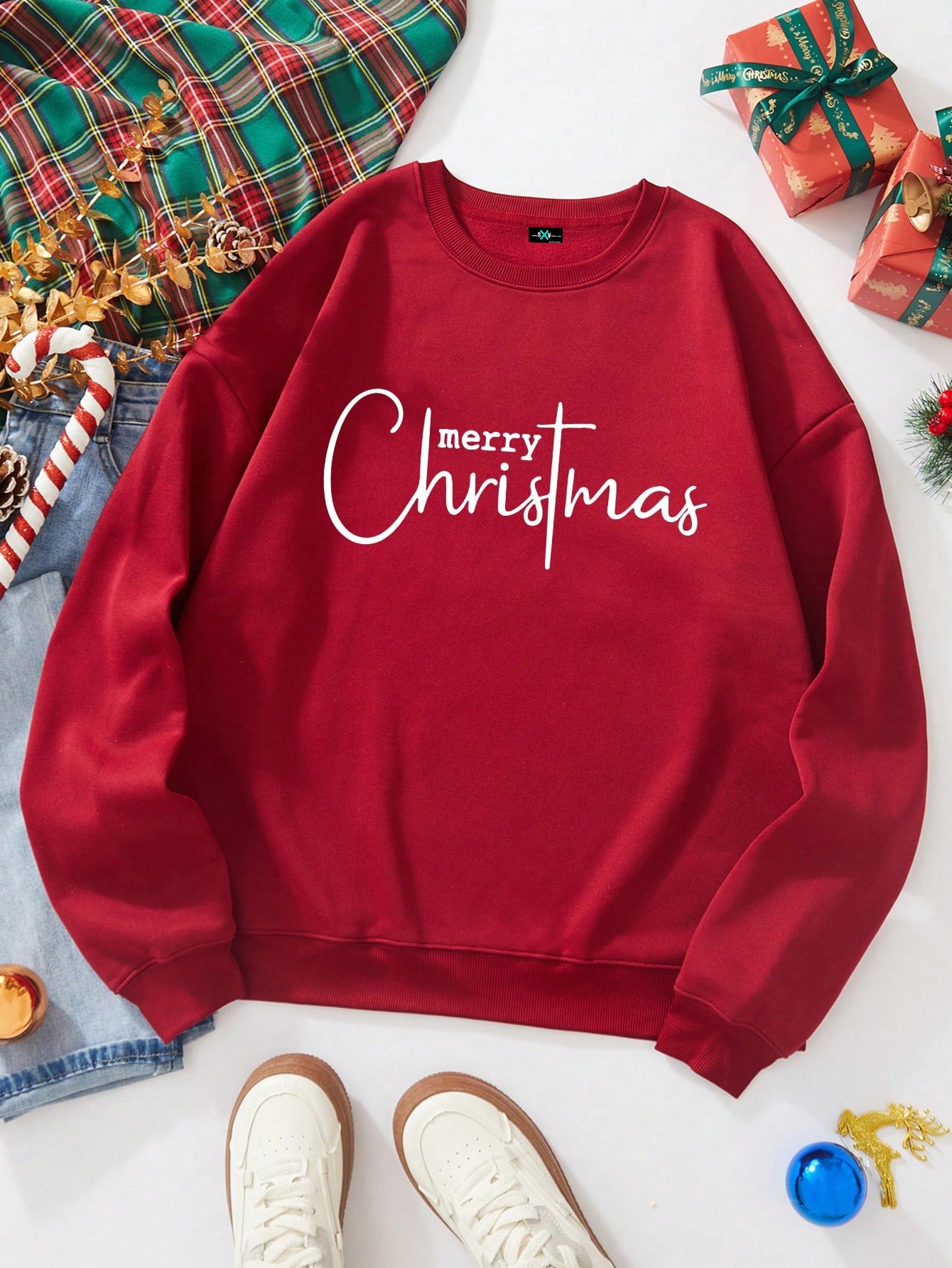 SXV Christmas Slogan Graphic Thermal Lined Sweatshirt Pullover Fall Outfit