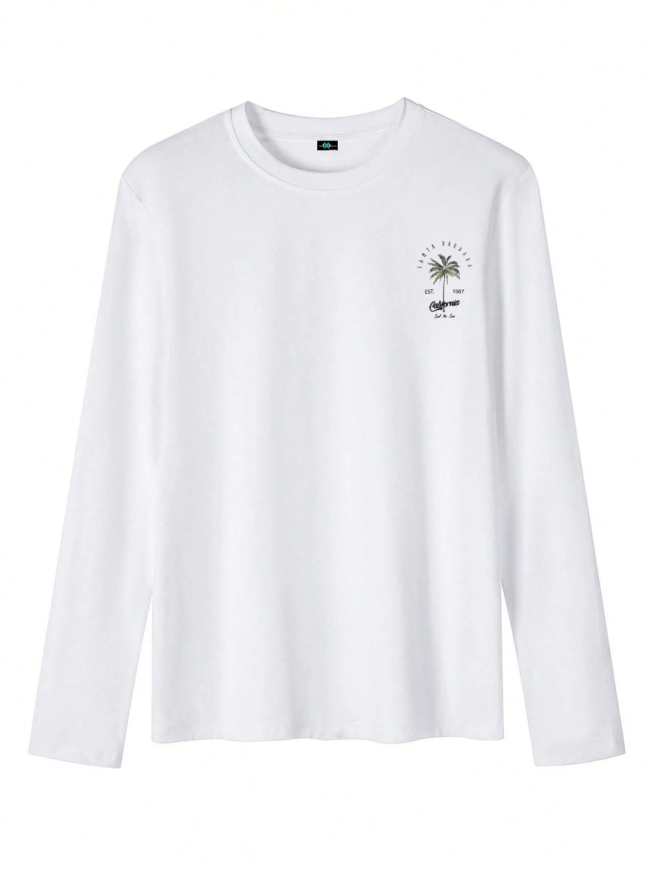SXV Palm Tree Print Casual Loose Long Sleeve T-Shirt