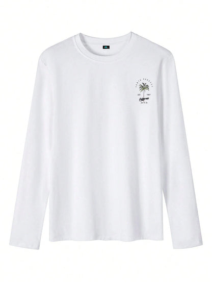 SXV Palm Tree Print Casual Loose Long Sleeve T-Shirt