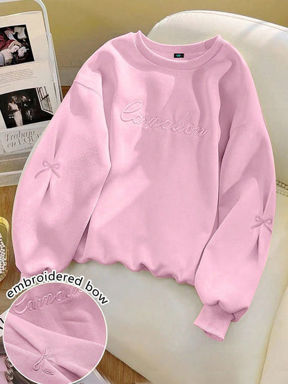 SXV Women's Embroidered Letter Pattern Crew Neck Long Sleeve Comfortable Pullover