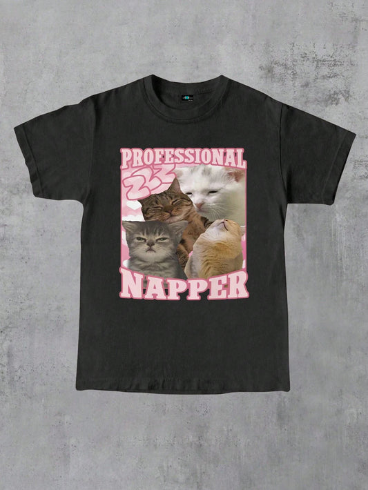 SXV Professional napper Funny Cat Women Crew Neck T-Shirt