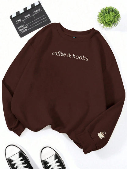 SXV Women's Casual Coffee Letter Embroidery Sweatshirt