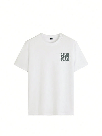SXV Women's Belief Overcomes Fear Letter Print Casual Round Neck Short Sleeve T-Shirt
