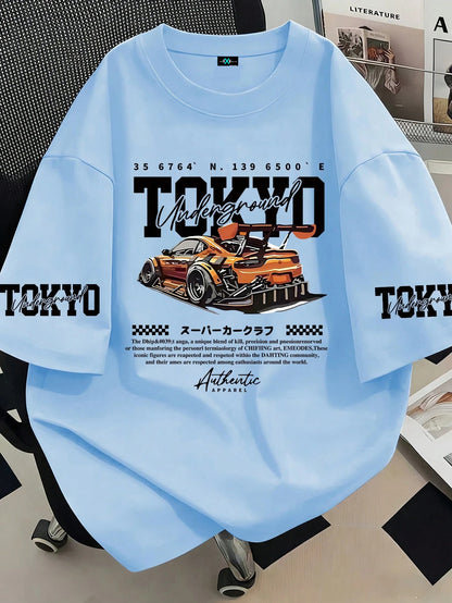 SXV Tokyo Print T-Shirt, Car Graphic, Racing Atmosphere, Urban Style