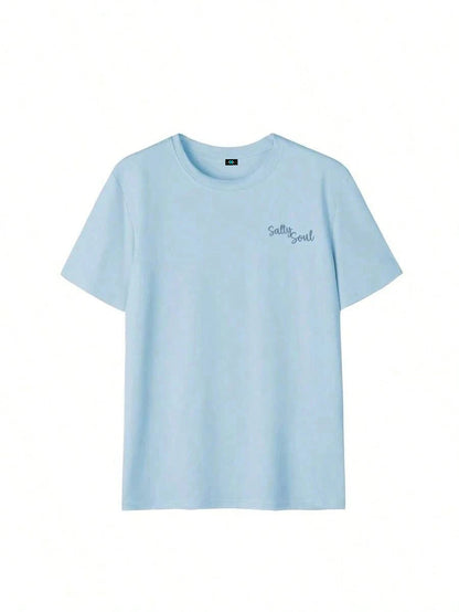 SXV Summer New Coconut Tree & Sunshine Print Casual Round Neck Short Sleeve T-Shirt