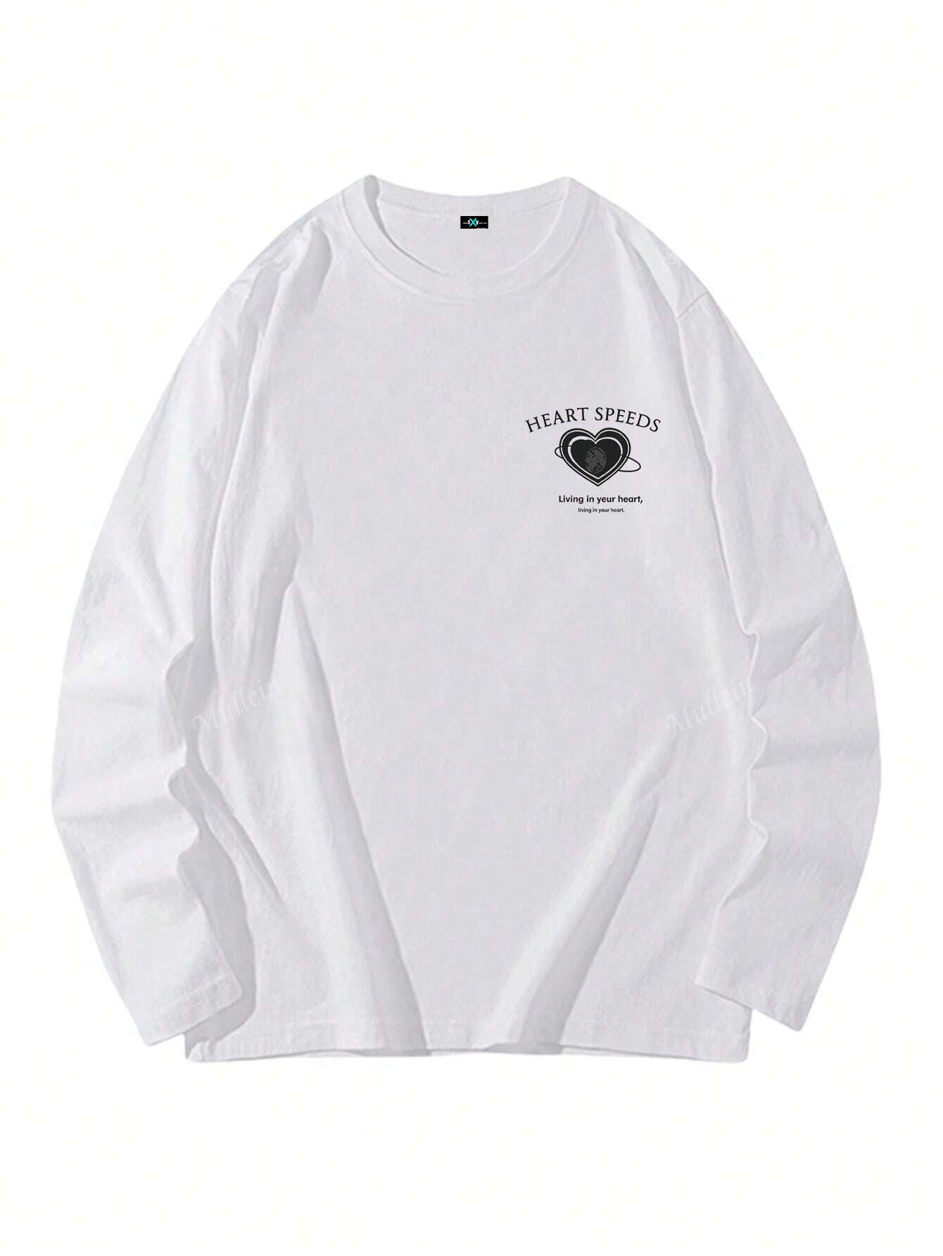 SXV Heart Print Long Sleeve Round Neck T-Shirt, Casual Loose Fit Versatile Top For Women, Autumn