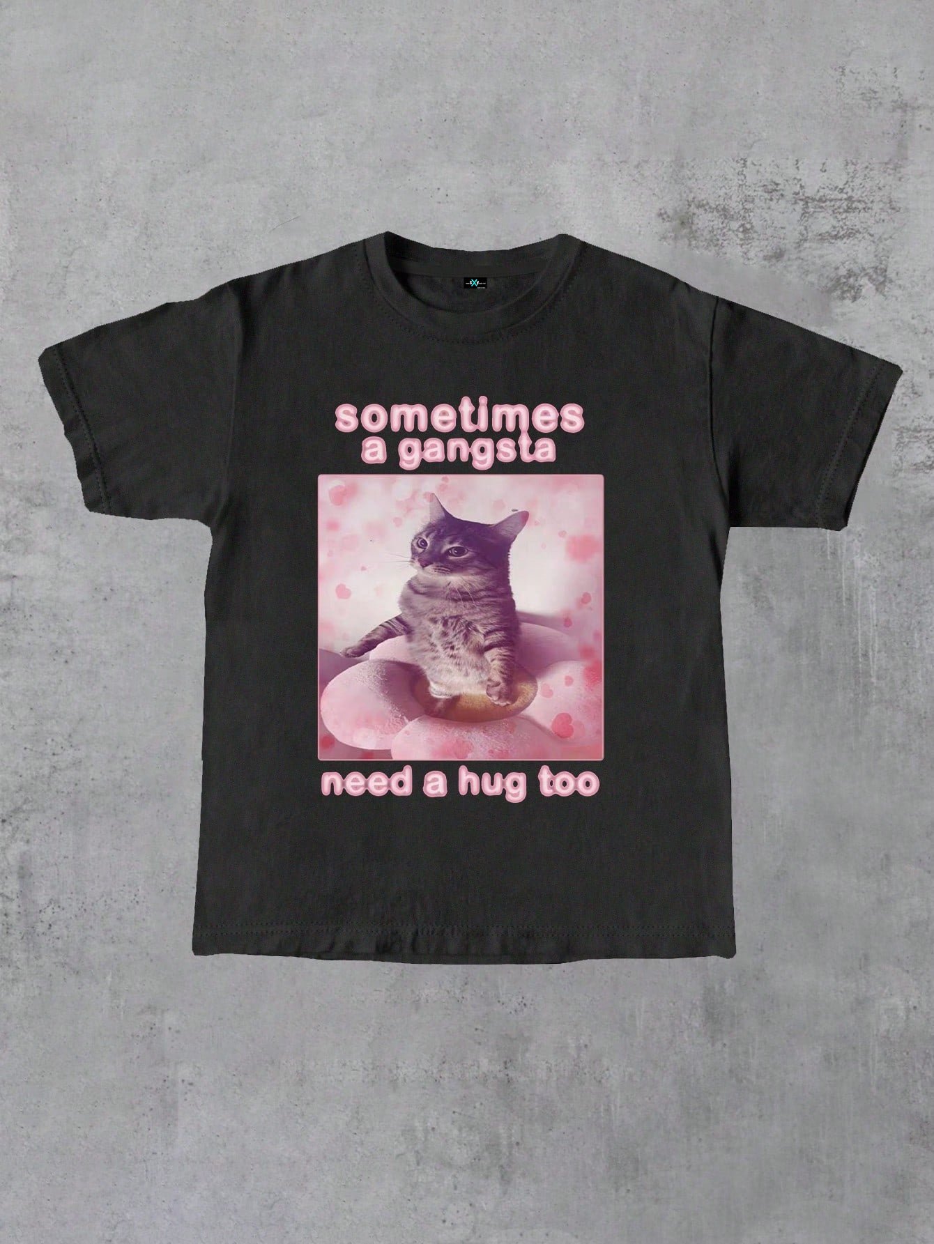 SXV Even Gangsters Sometimes Need A Hug Funny Cat Graphic Print Women Round Neck T-Shirt