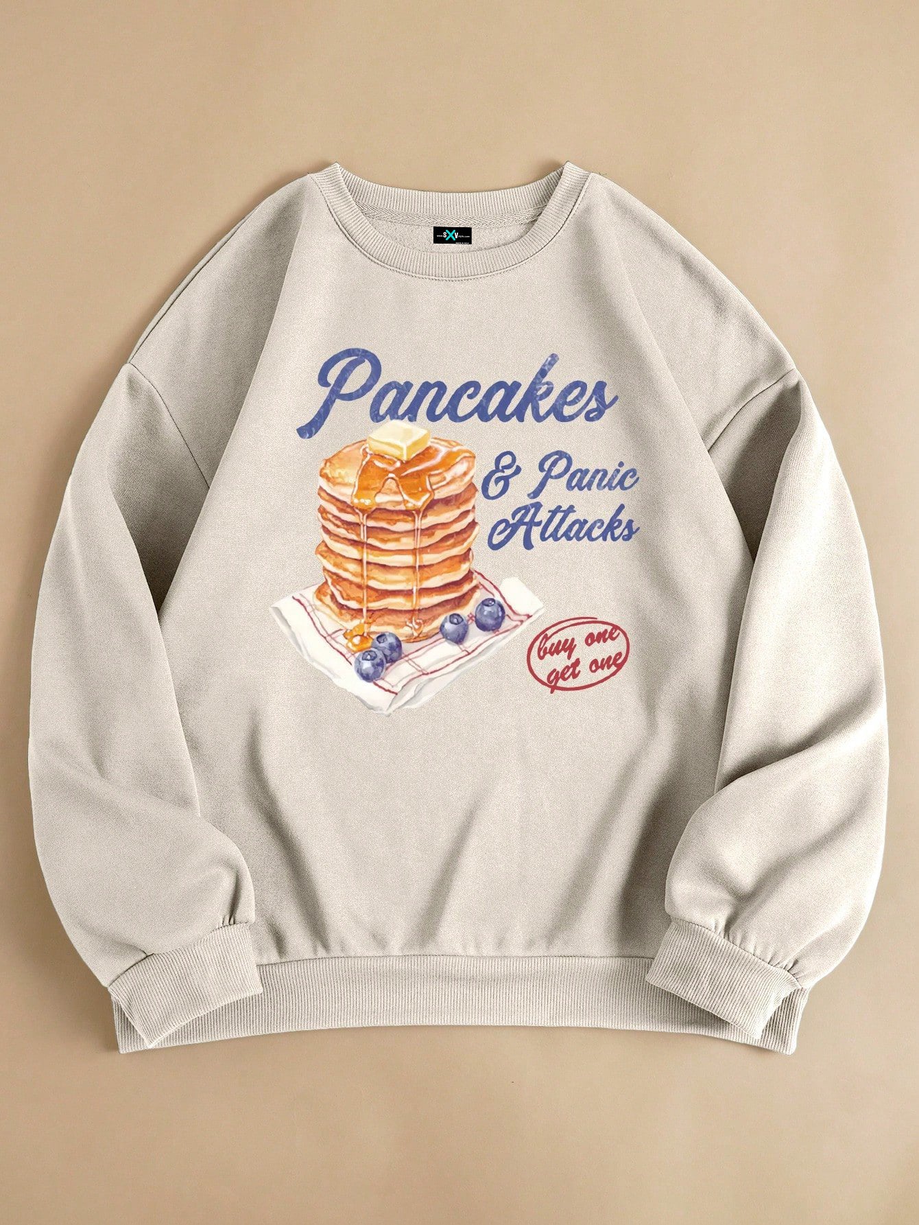 SXV Pancakes and panic attacks Women Letters & Dessert Print Crew Neck Casual Everyday Sweatshirt