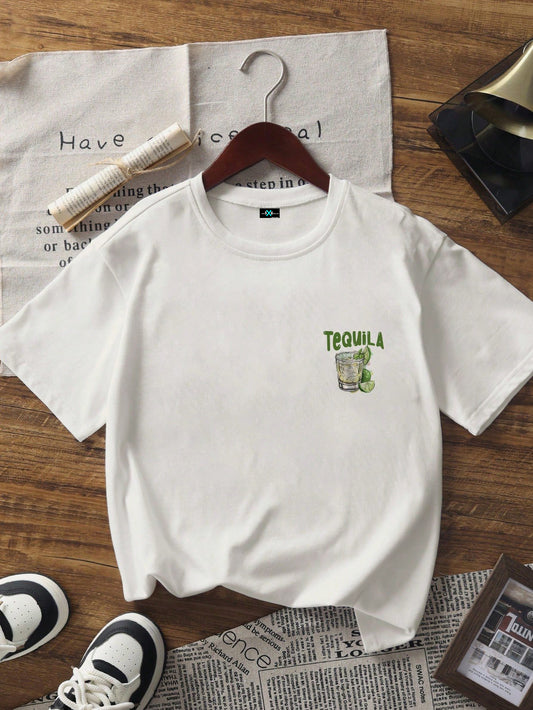 SXV Summer Fashion Loose Round Neck Breathable Tequila Print T-Shirt