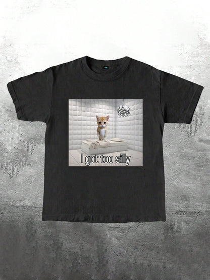 SXV i got too silly Funny Sad Crying Cat Graphic Short Sleeve T-Shirt