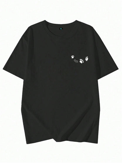 SXV Women's Casual Round Neck Loose Fitting Letter & Puppy Print Short Sleeve T-Shirt