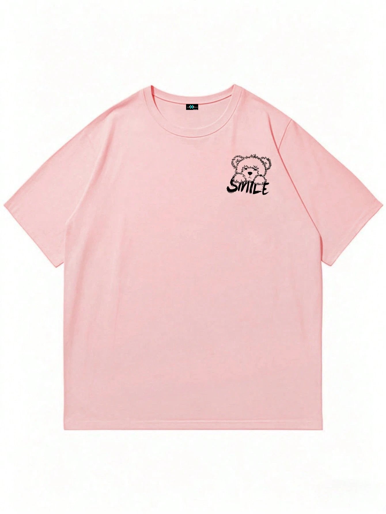 SXV SMILE Letter Print Round Neck Short Sleeve T-Shirt, Coffee Color