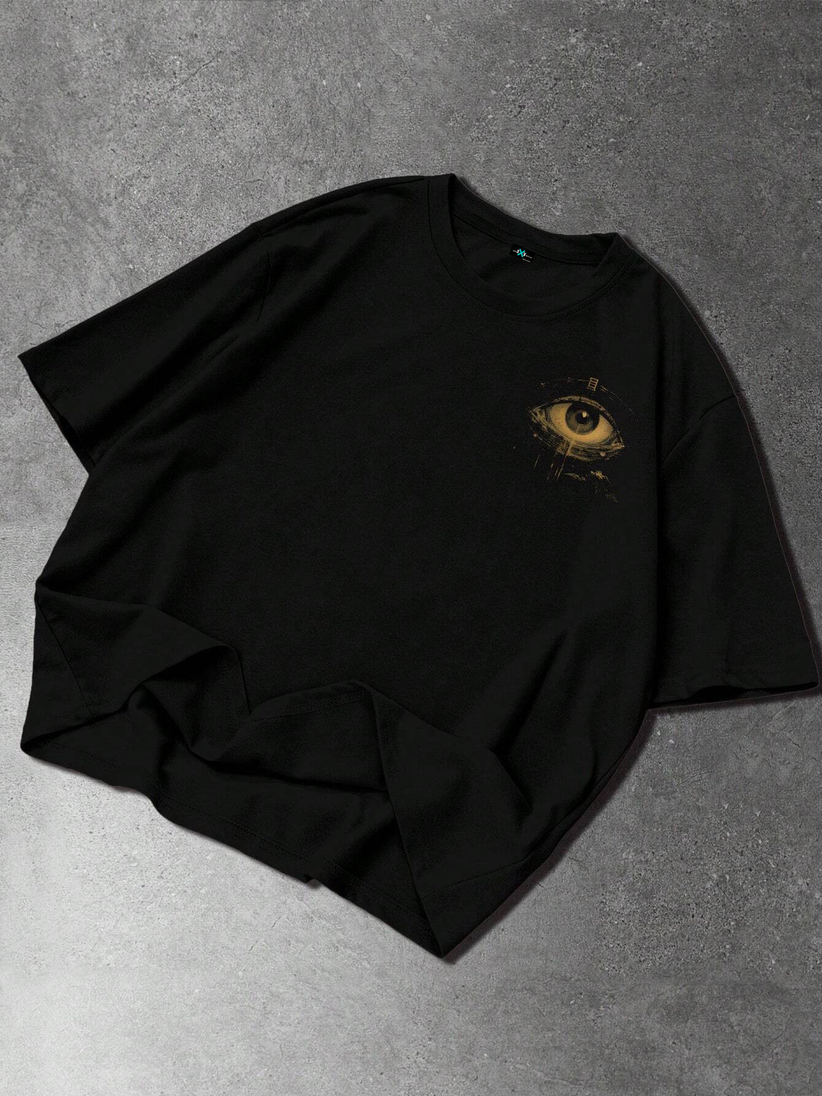SXV Casual Commuter Eye & Letter Print Short Sleeve Black T-Shirt
