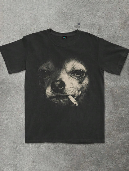 SXV Smoking Chihuahua Graphic Retro Y2K Punk Style T-Shirt