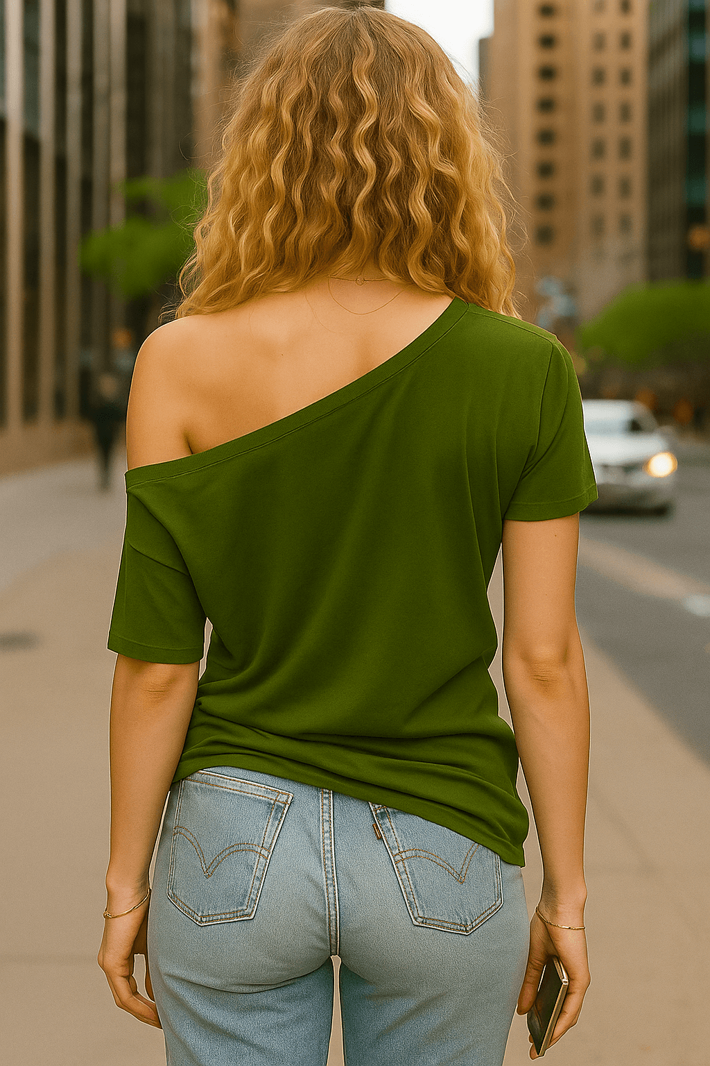 SXV Vintage Print Women's Off-Shoulder Asymmetric Neck Women's T-Shirt Summer