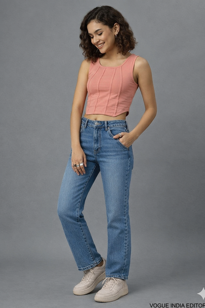 SXV Peachpink knitted Corset Crop Top