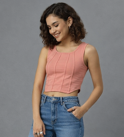 SXV Peachpink knitted Corset Crop Top