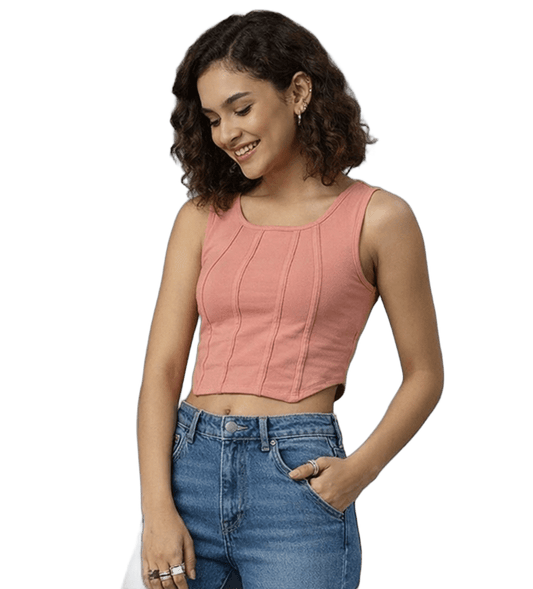 SXV Peachpink knitted Corset Crop Top