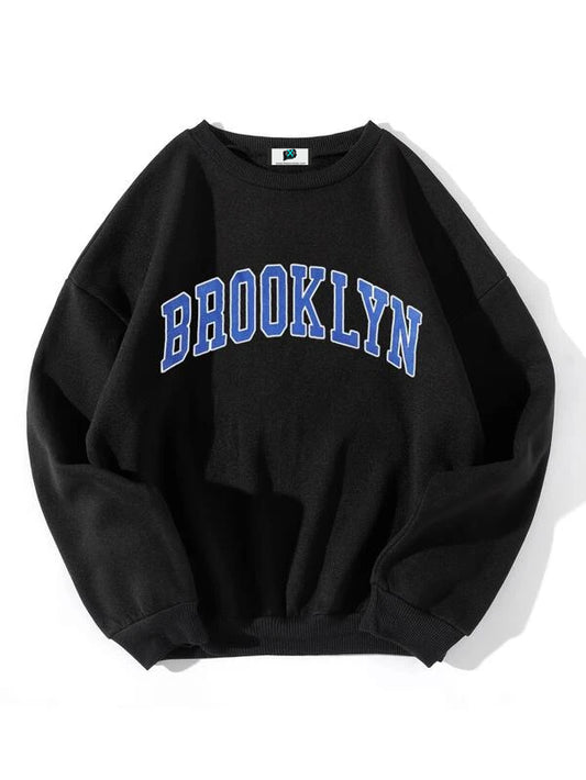 SXV  'Brooklyn Blue’ Printed Cool Aesthetic Drop Shoulder Oversized Sweatshirt