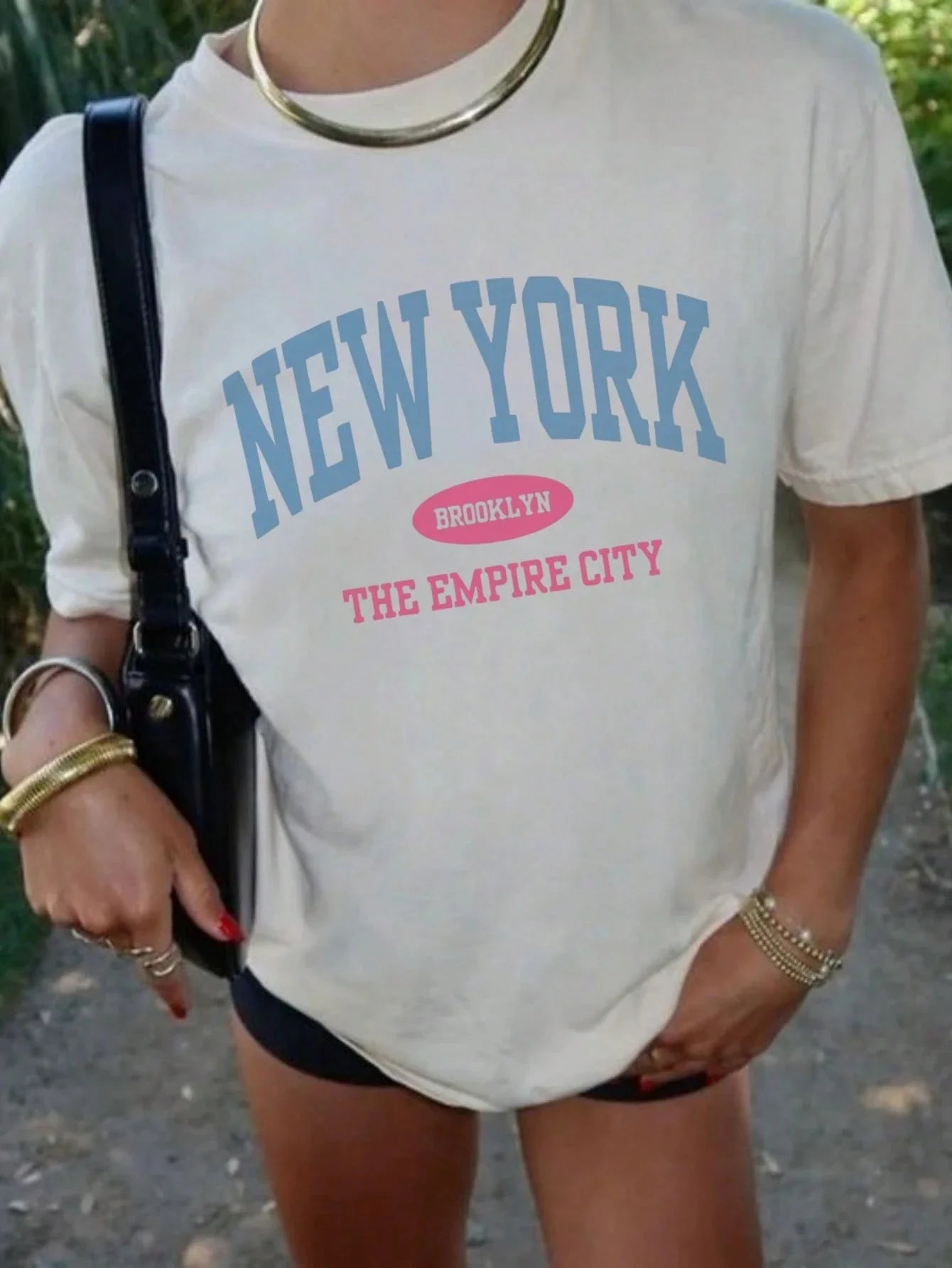 SXV Women's Summer Letter Print Off-Shoulder Loose Casual T-Shirt