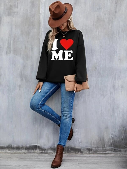 SXV  'I Love Me’ Printed Cool Aesthetic Drop Shoulder Oversized Sweatshirt