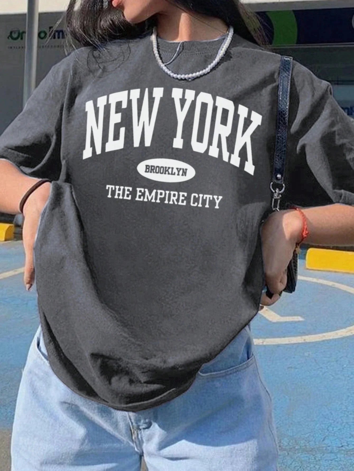 SXV Women's Summer Letter Print Off-Shoulder Loose Casual T-Shirt