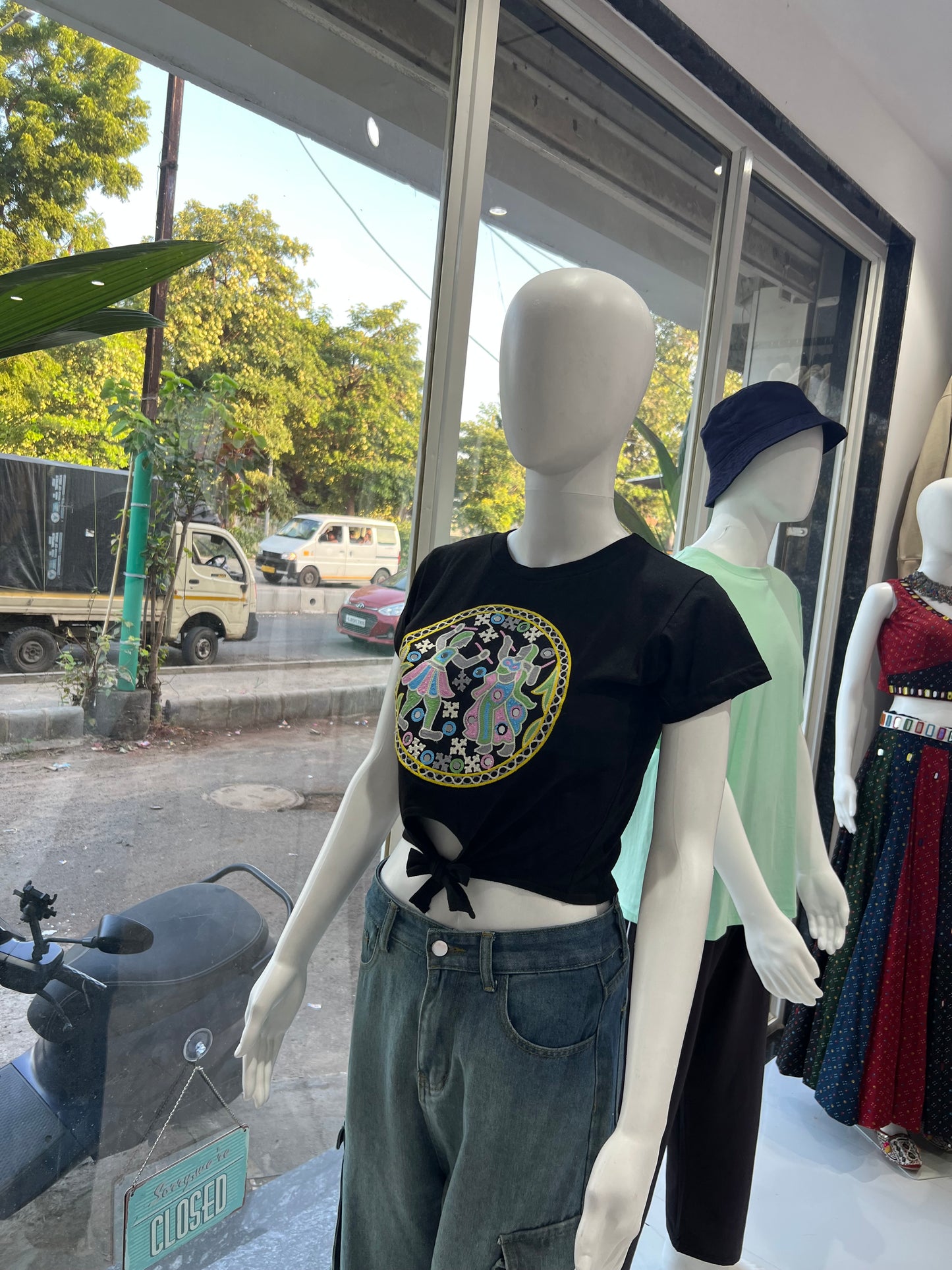 Navratri embroidered black crop top for women