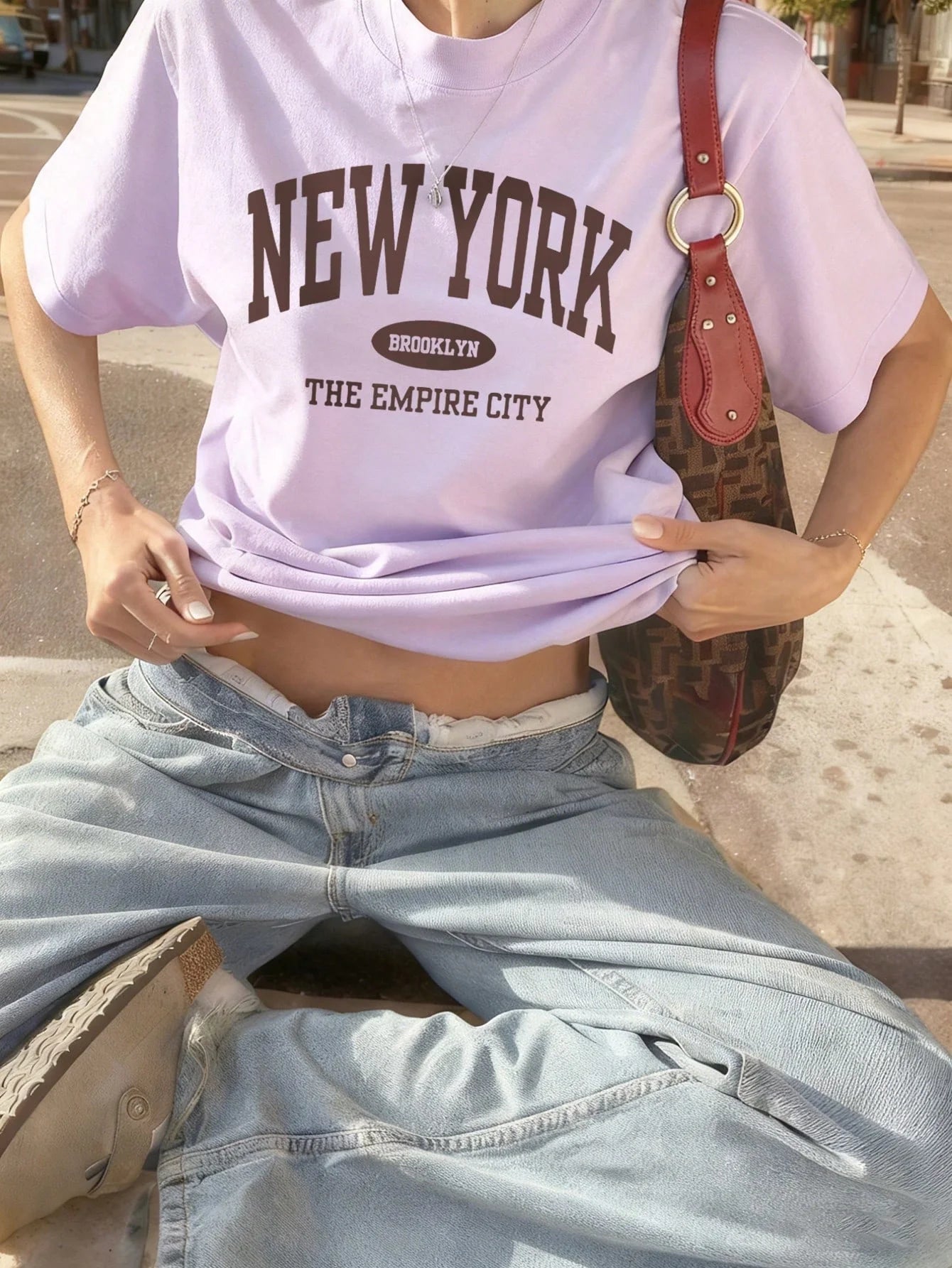 SXV Women's Summer Letter Print Off-Shoulder Loose Casual T-Shirt