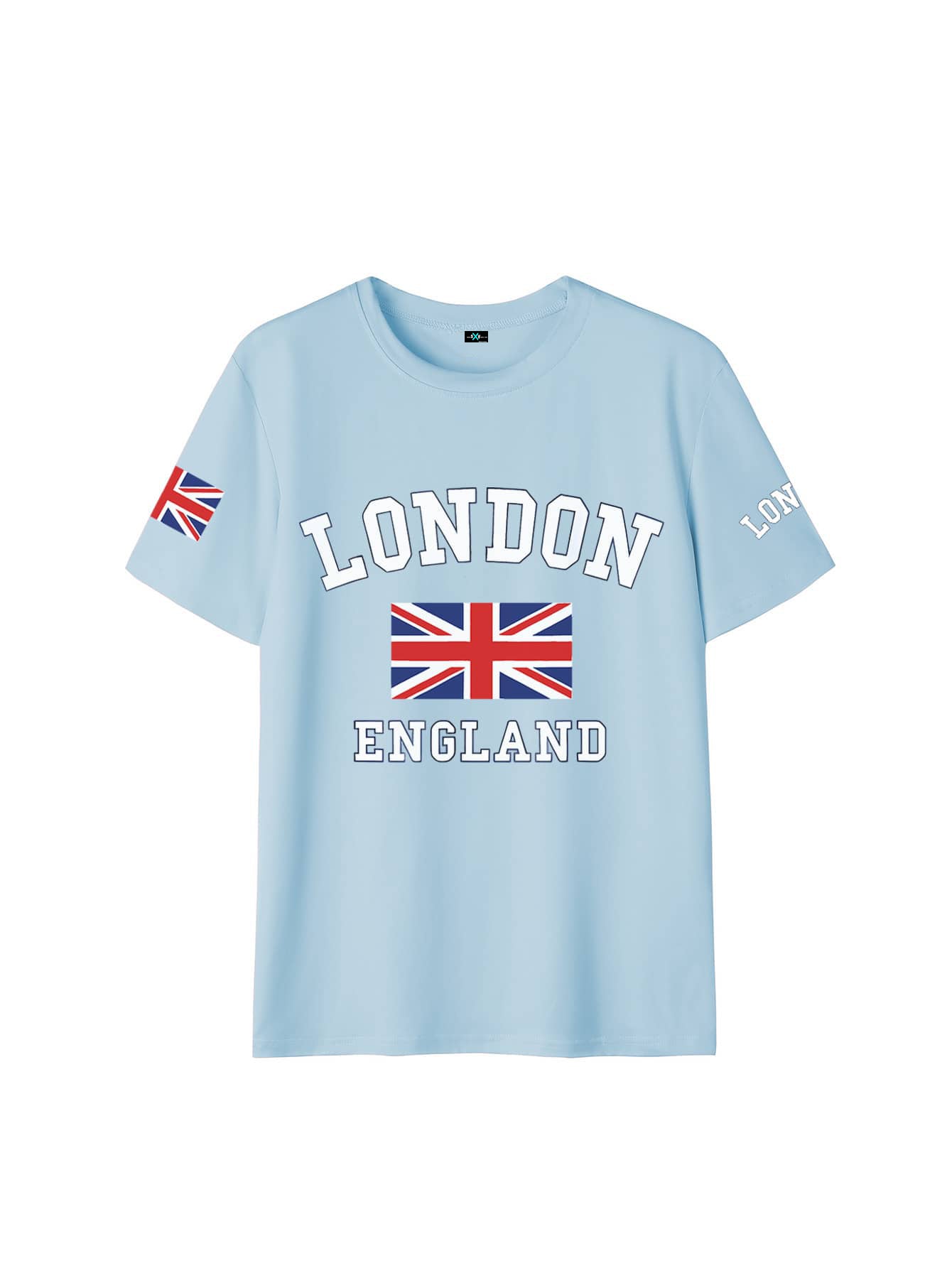 SXV Summer London Letter Print Cheongsam Pattern Round Neck Short Sleeve T-Shirt
