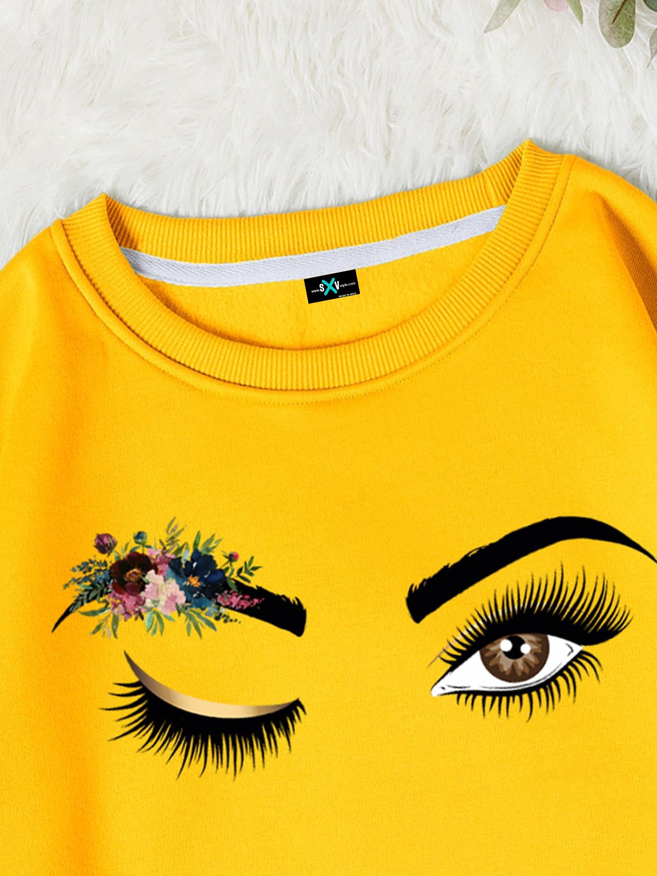 SXV Floral And Eyes Print Thermal Lined Sweatshirt,Long Sleeve Tops Fall Cloth For Women