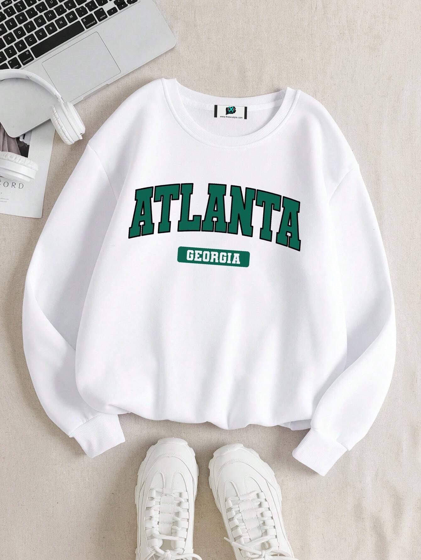 SXV  'ATLANTA Georgia’ Printed Cool Aesthetic Drop Shoulder Oversized Sweatshirt