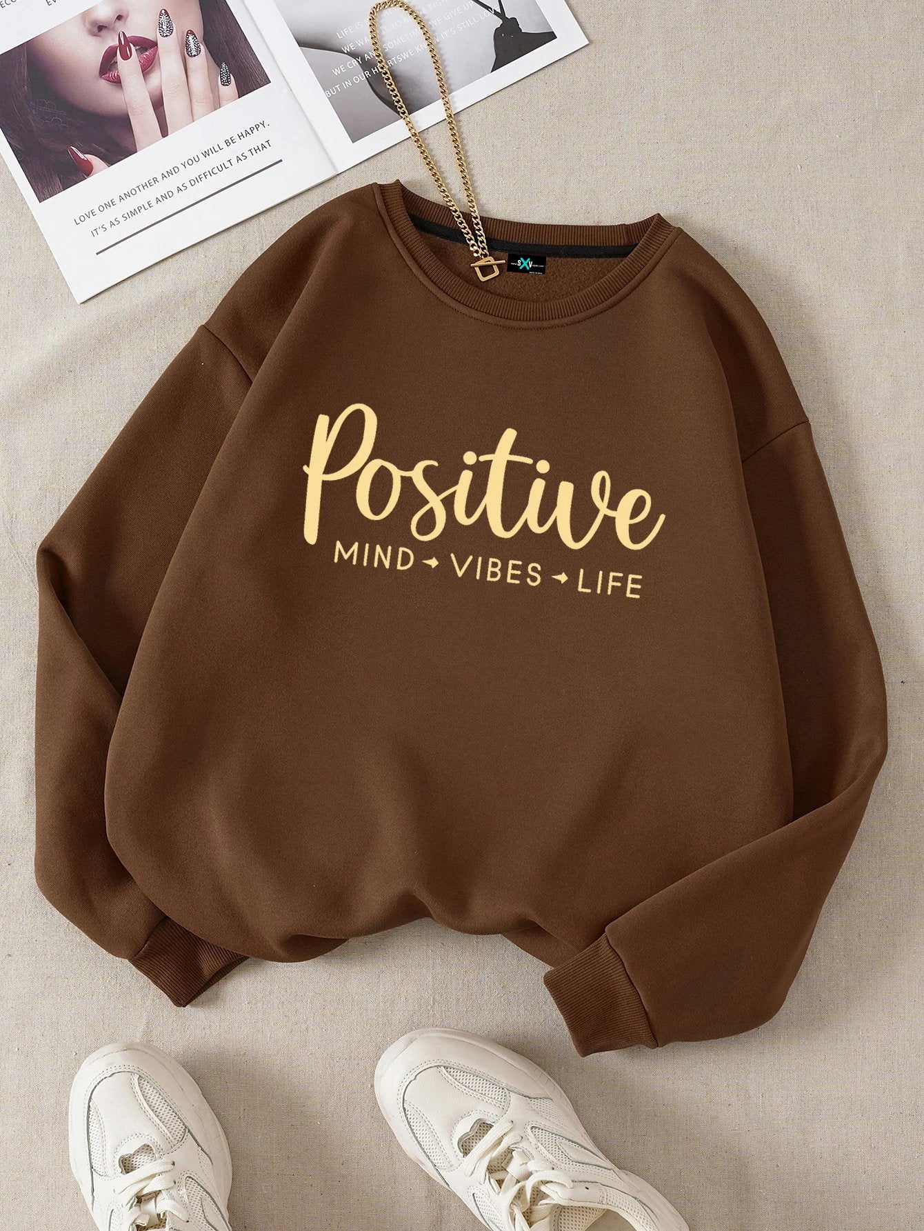 SXV Casual Round Neck Long Sleeve Letter Print Minimalist Sweatshirt, Everyday Wear