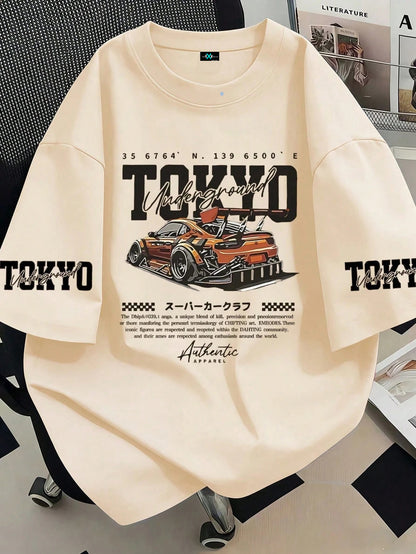 SXV Tokyo Print T-Shirt, Car Graphic, Racing Atmosphere, Urban Style