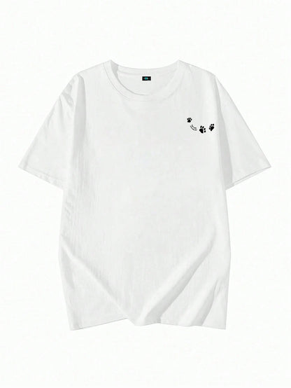 SXV Women's Casual Round Neck Loose Fitting Letter & Puppy Print Short Sleeve T-Shirt