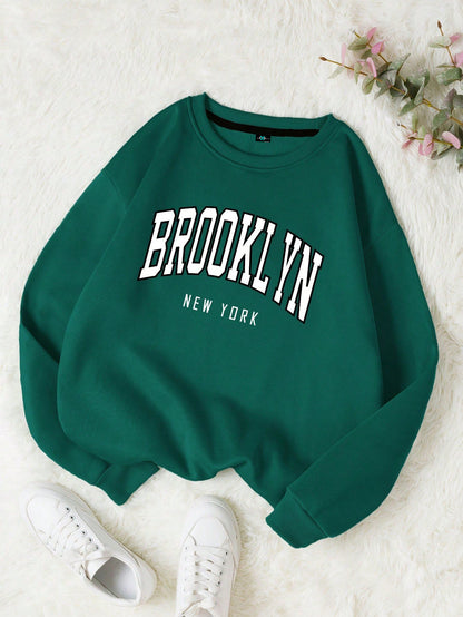 SXV Letter Graphic Thermal Lined Sweatshirt Pullover Fall Outfit