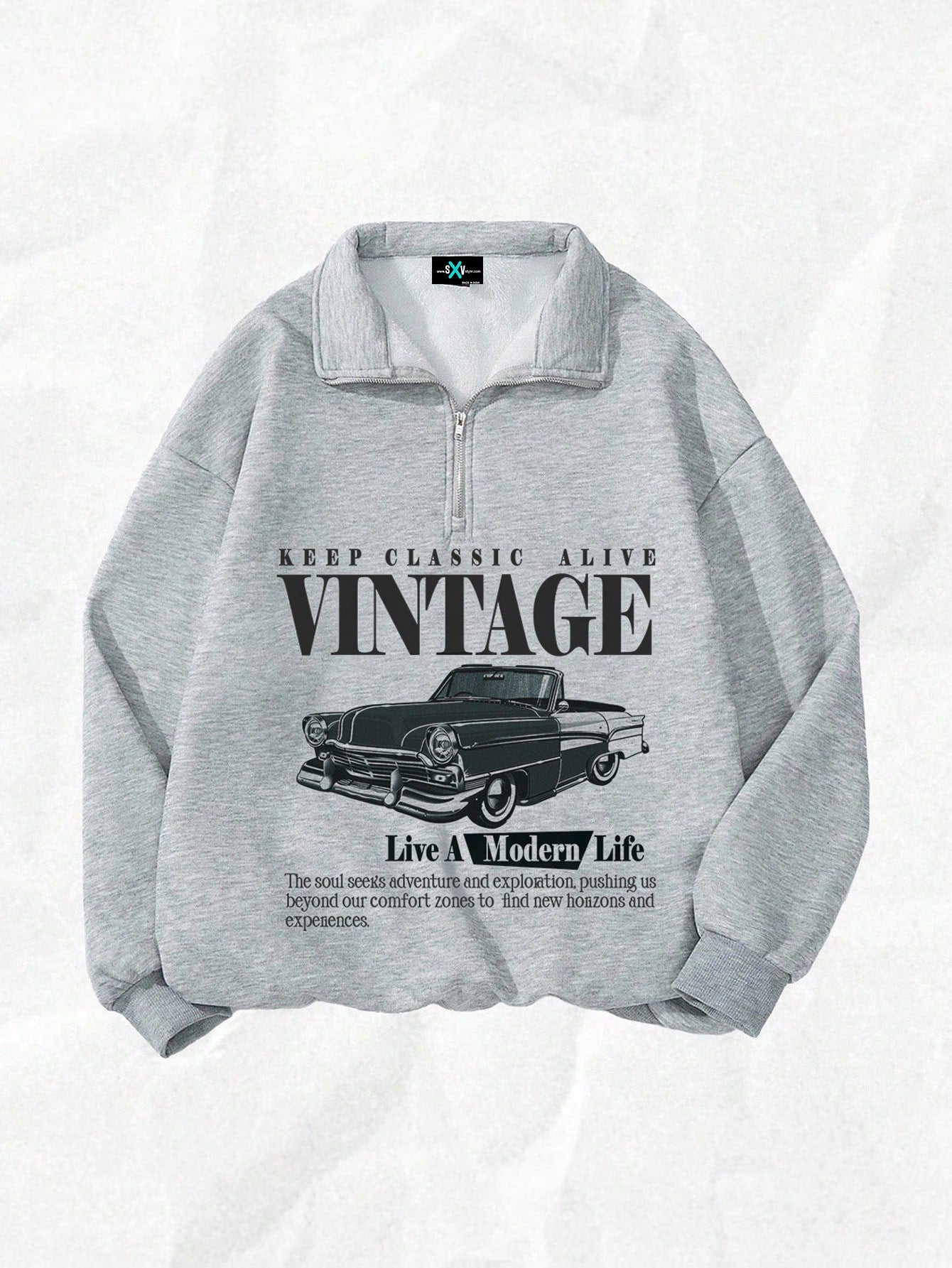 SXV vintage hlaf zipper full sleeves pullover sweatshirt