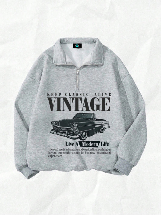 SXV vintage hlaf zipper full sleeves pullover sweatshirt