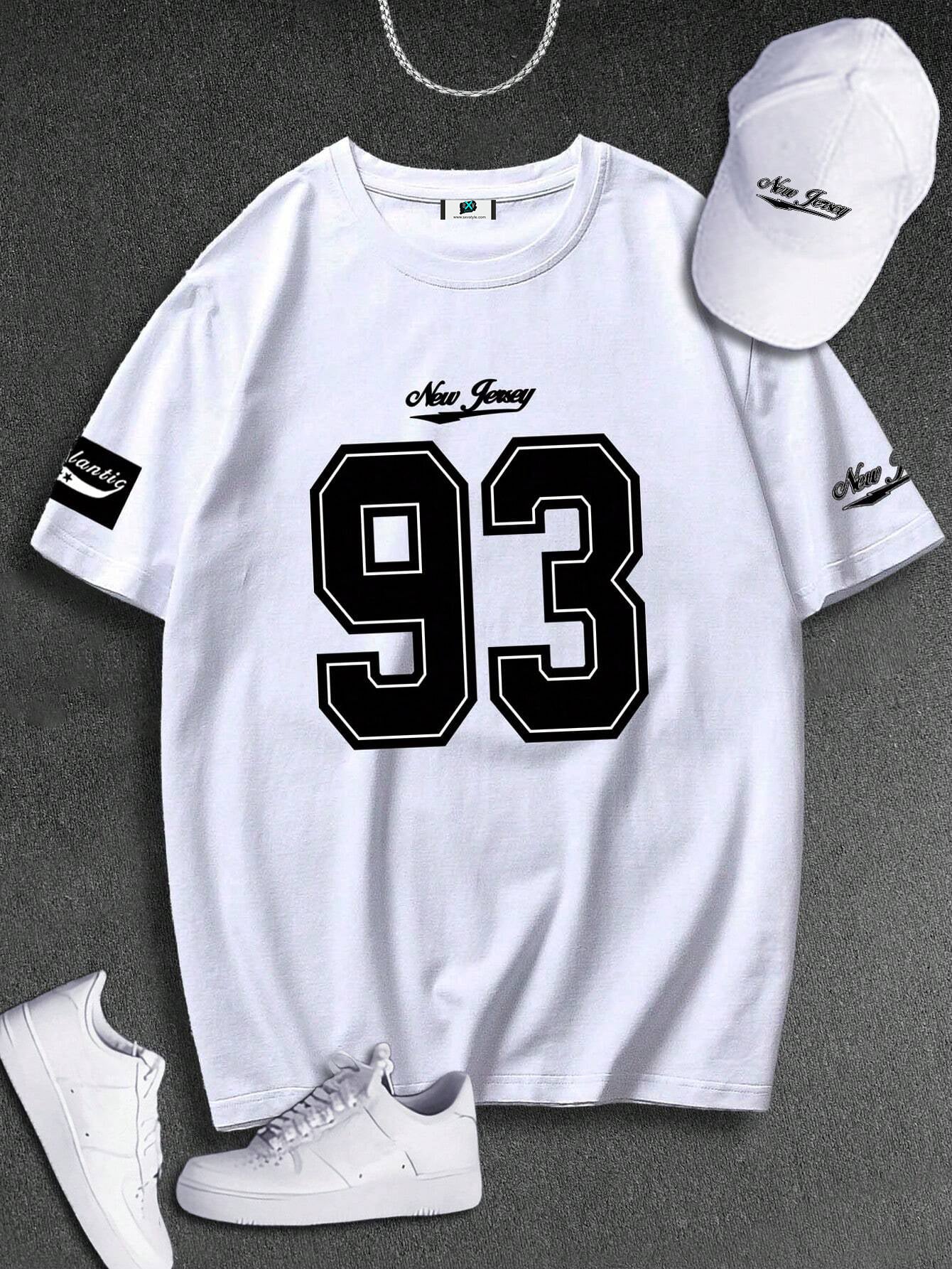 SXV 'new jersey 93 Printed Cool Aesthetic Oversized Baggy T-shirt