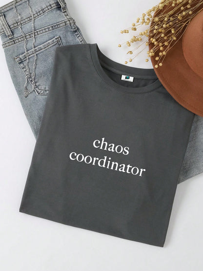SXV Chaos Coordinator Slogan DarkGray Loose Casual Women's T-Shirt