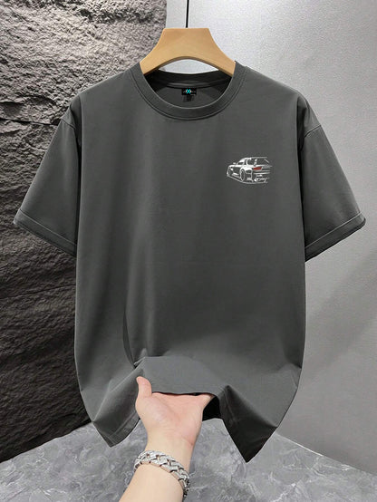 SXV moon drift Print Round Neck Short Sleeve T-Shirt
