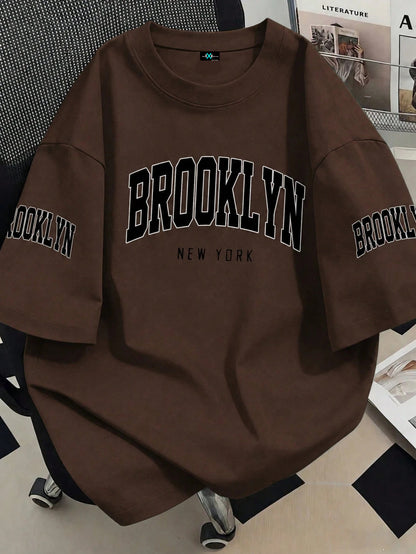 SXV T-Shirt With New York Brooklyn Casual Print, Suitable For Spring And Summer