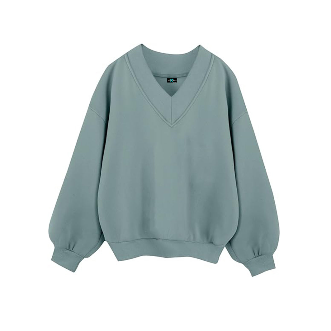 SXV V neck Letter Graphic Drop Shoulder Mintgreen Baggy Oversized Sweatshirt