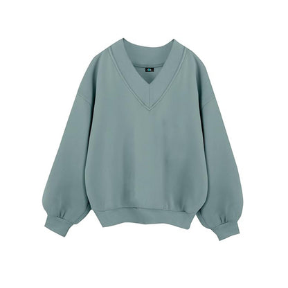 SXV V neck Letter Graphic Drop Shoulder Mintgreen Baggy Oversized Sweatshirt