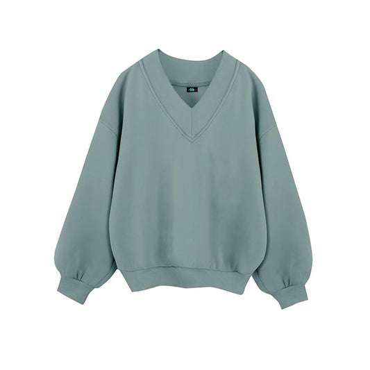 SXV V neck Letter Graphic Drop Shoulder Mintgreen Baggy Oversized Sweatshirt